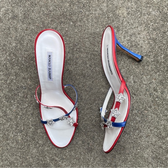 Manolo Blahnik Red White & Blue Crystal Star Embellished Heels - Picture 1 of 4